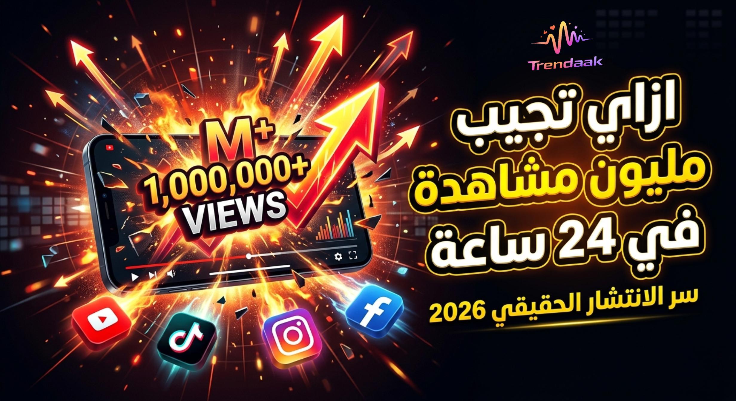 طريقة زيادة مشاهدات الفيديو للوصول إلى مليون مشاهدة خلال 24 ساعة على YouTube وTikTok وInstagram مع عرض نمو سريع في التفاعل